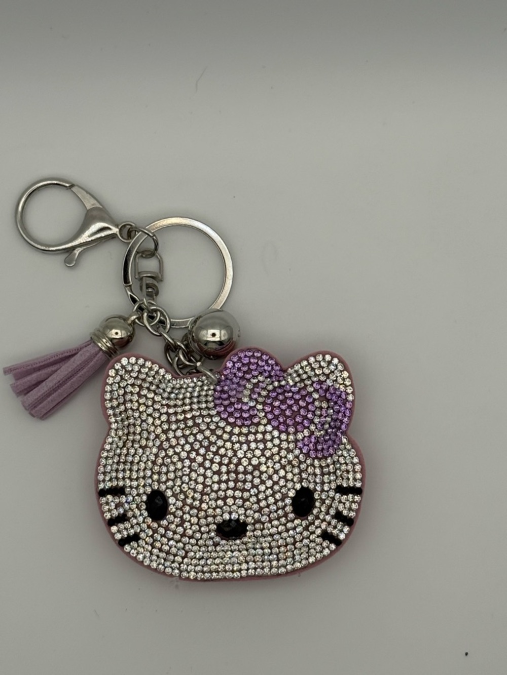 Crystal Hello Kitty-Inspired Pink and Purple Keychain Charm